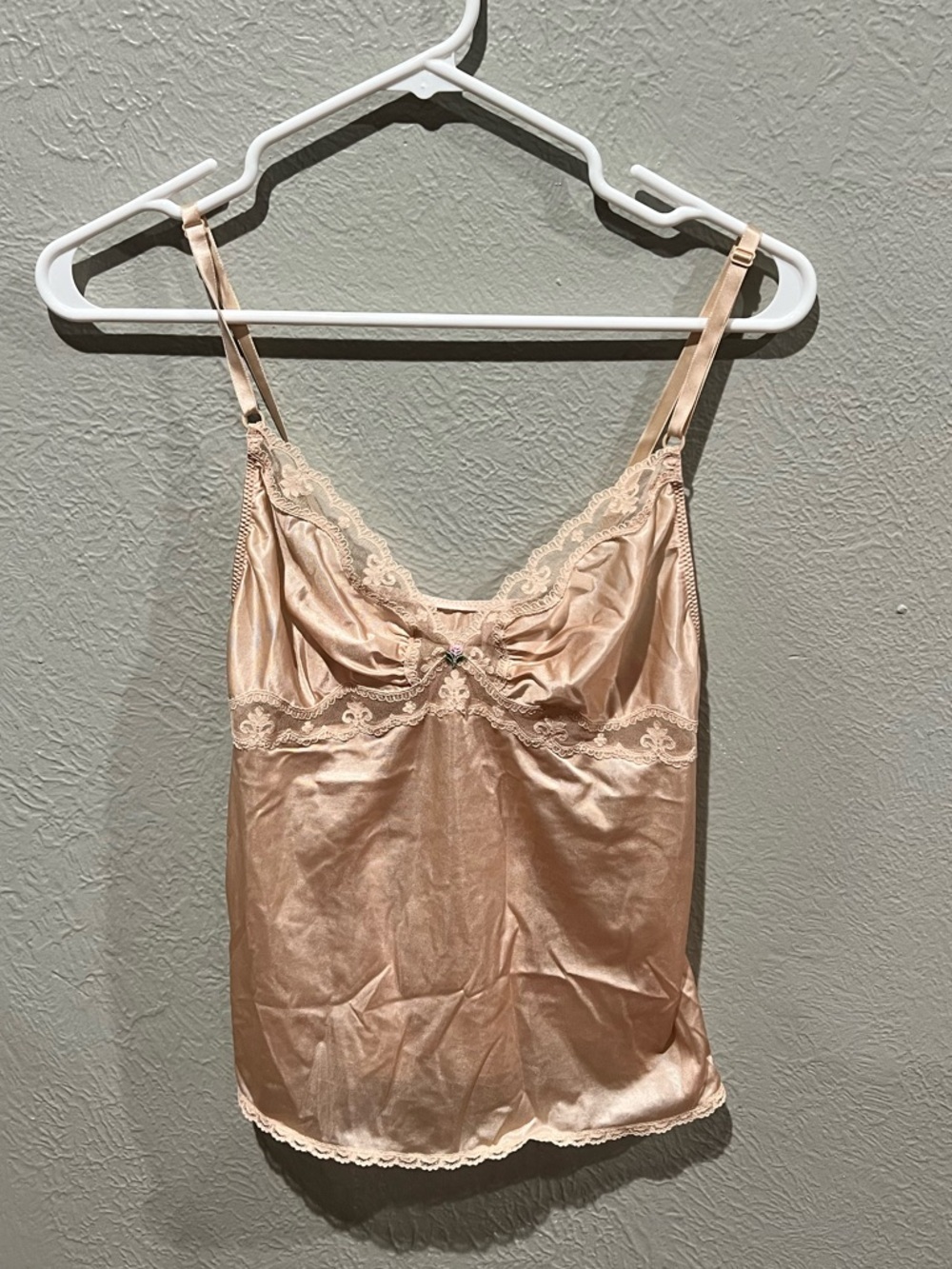 jcpenney Lace-Trim Satin Cami  in Tan Vintage Made in USA EUC Adjustable Straps